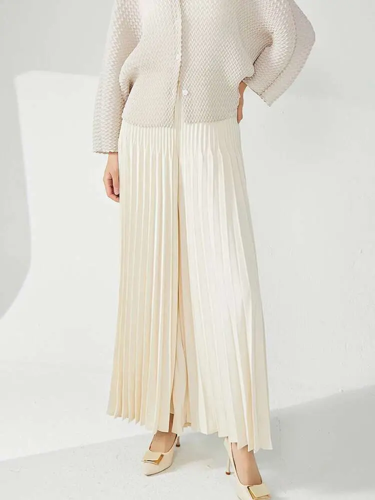 LANMREM niche design pleated pants for women 2025 new loose casual wide leg elastic waist trousers spliced tide straight 2DB2555
