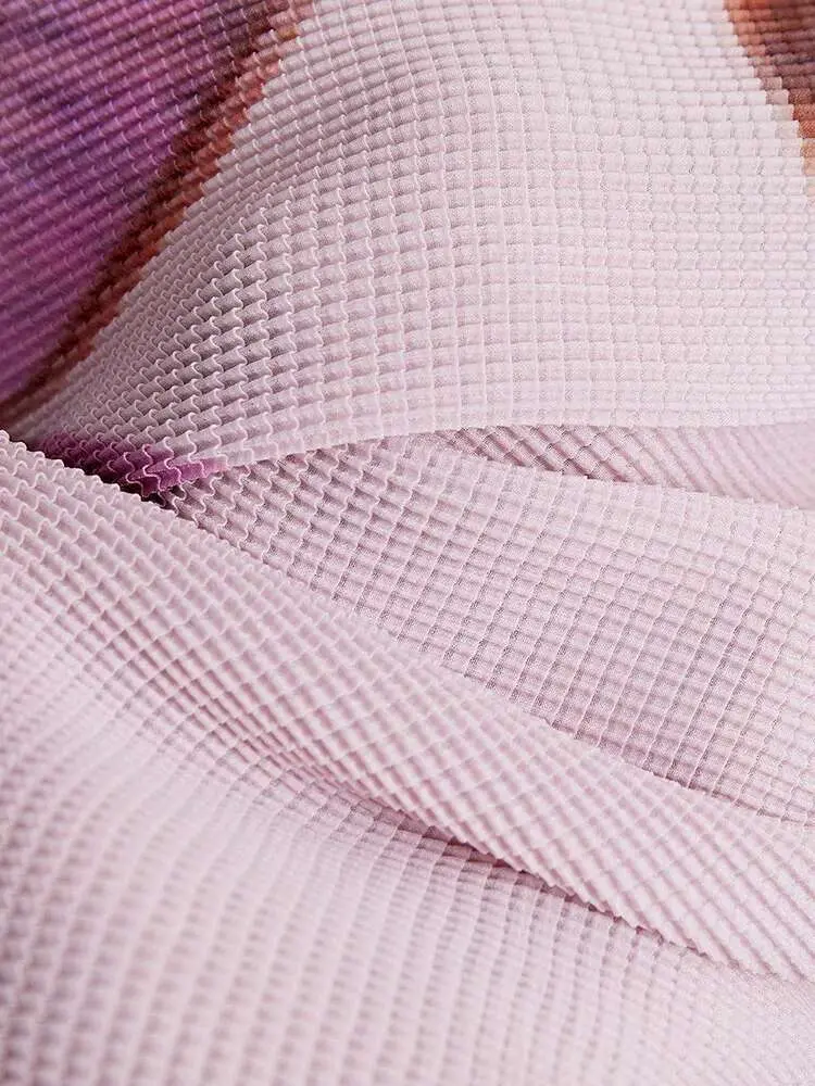 LANMREM Elegant Pleated 2 Pieces Set Printed For Women Pink Long Sleeves Slim Thin Tops High Waist Fold Skirts 2024 New 2YA1130