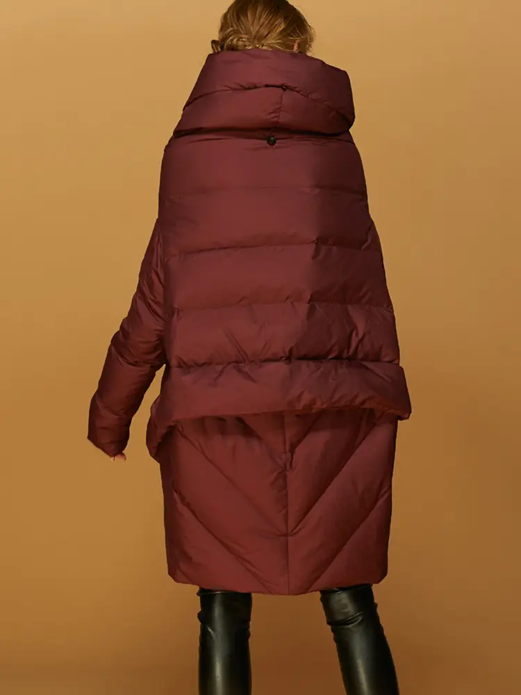LANMREM Winter Big Size Down Coat For Women Fashion Irregular Design A-line Solid Color Loose Mid Length Clothing 2VV223