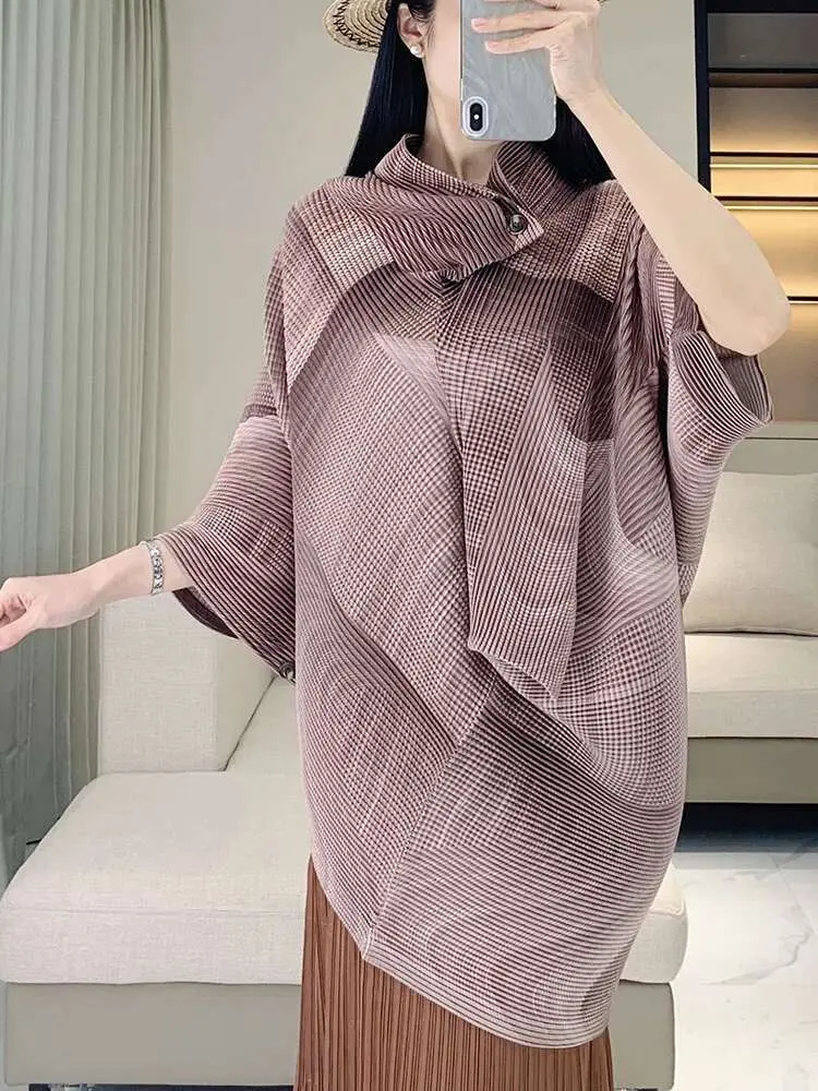 LANMREM Trendy Pleated Design 2025 New Irregular Top Women's Fashionable Temperament Dyed Cape T-shirt Niche Chic Tee 2DB2635