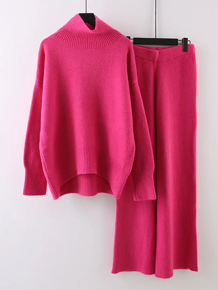 LANMREM Casual Two-piece Set For Women Turtleneck Loose Sweater With Elastic High Waist Skirt 2025 Spring New Clothing 2Z2249