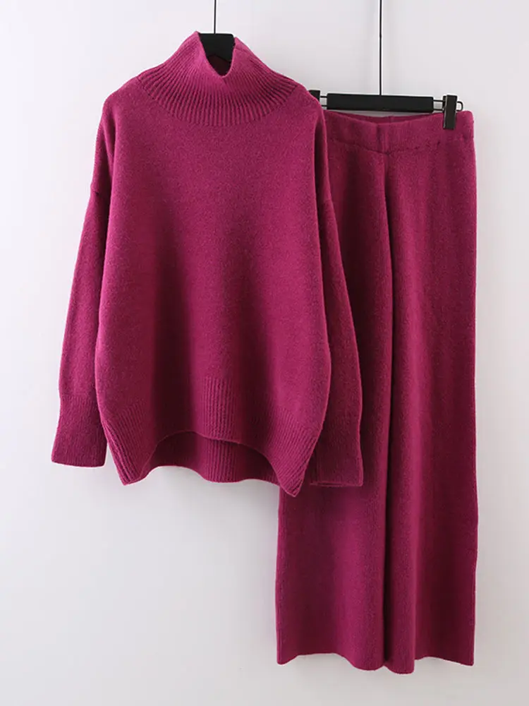 LANMREM Casual Two-piece Set For Women Turtleneck Loose Sweater With Elastic High Waist Skirt 2025 Spring New Clothing 2Z2249