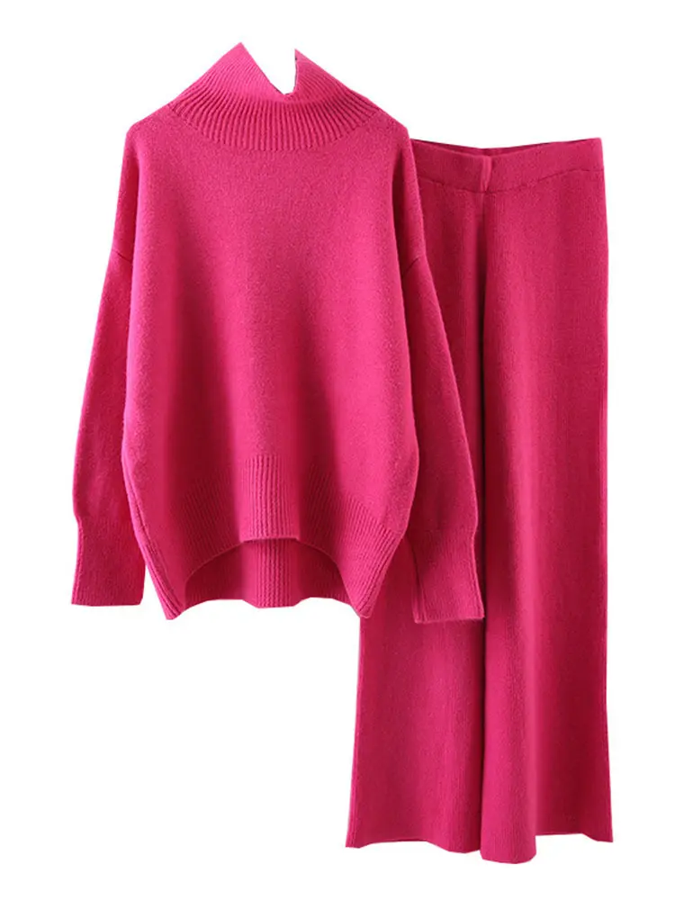 LANMREM Casual Two-piece Set For Women Turtleneck Loose Sweater With Elastic High Waist Skirt 2025 Spring New Clothing 2Z2249
