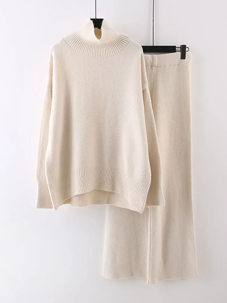 LANMREM Casual Two-piece Set For Women Turtleneck Loose Sweater With Elastic High Waist Skirt 2025 Spring New Clothing 2Z2249