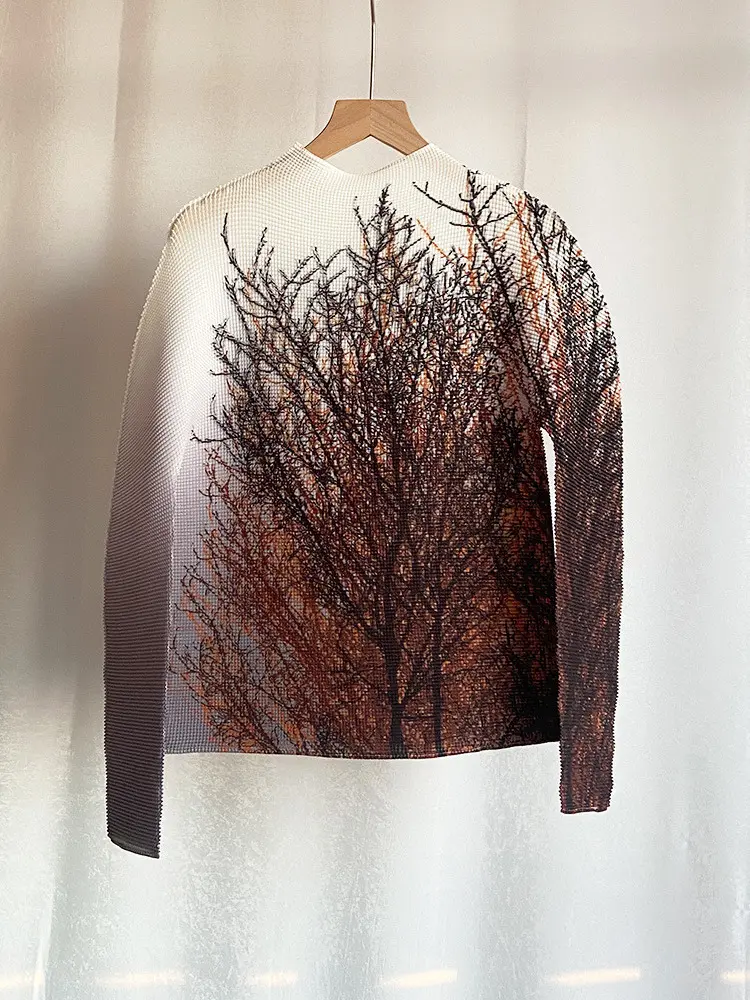 LANMREM Gradient Long Sleeves Women's Turtleneck Slim T Shirt Pleated Casual Female Fashion Clothes 2025 Spring New 2DC1065