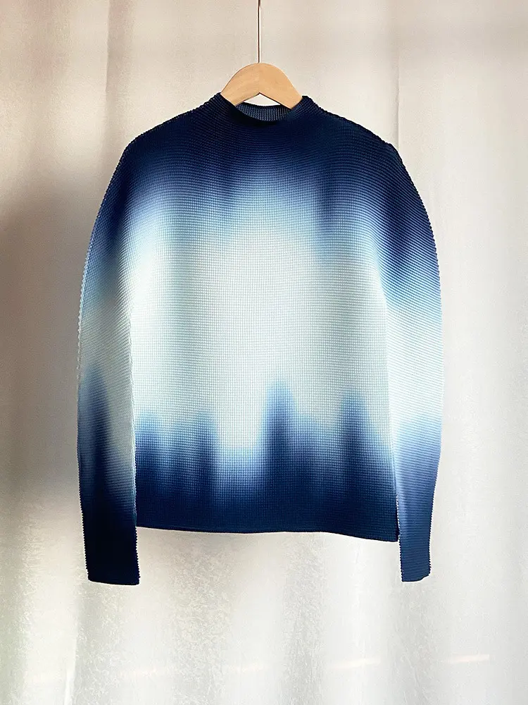 LANMREM Gradient Long Sleeves Women's Turtleneck Slim T Shirt Pleated Casual Female Fashion Clothes 2025 Spring New 2DC1065