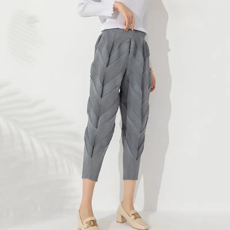 LANMREM Versatile Slim Pleated Pencil Pants Women Elastic High Waist Solid Color Trousers Casual 2023 Autumn New 2AA3771