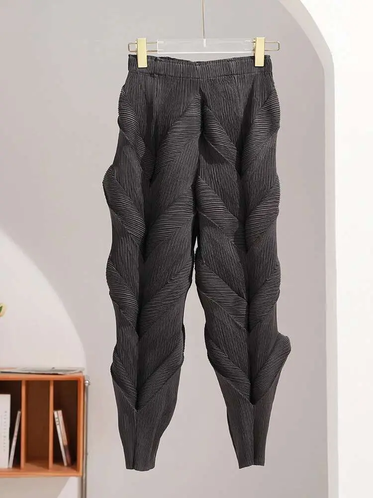 LANMREM Versatile Slim Pleated Pencil Pants Women Elastic High Waist Solid Color Trousers Casual 2023 Autumn New 2AA3771