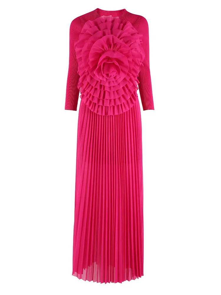 LANMREM Pleated Fashion Style Set Women Unique Flower Design Long Sleeves Shirts With High Waist Skirt Two Piece Set 2DM1057