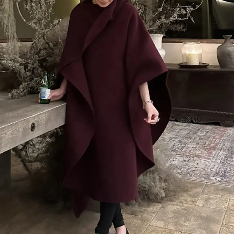 LANMREM Trendy Big Long Cape For Women Solid Color Wool Coats Shawl Female High End Winter Clothes 2025 New Luxury 2DB1256