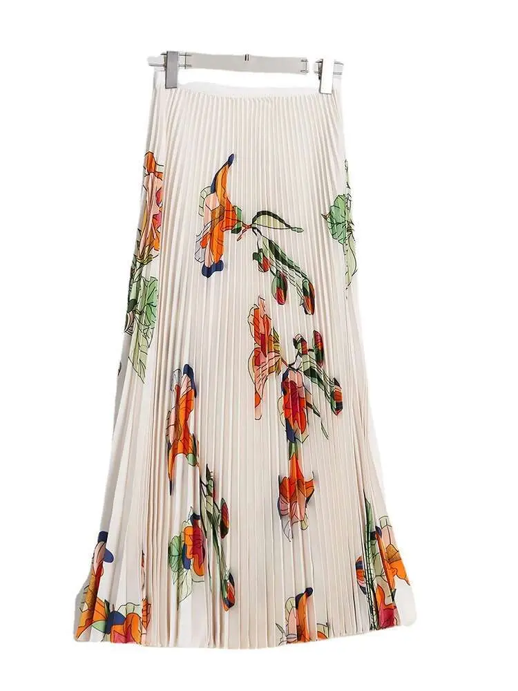 LANMREM Printed New 2 Pieces Skirt Set O-neck Long Sleeves Slim Tops High Elastic Waist Loose Skirts Female Clothes 2025 2YA758
