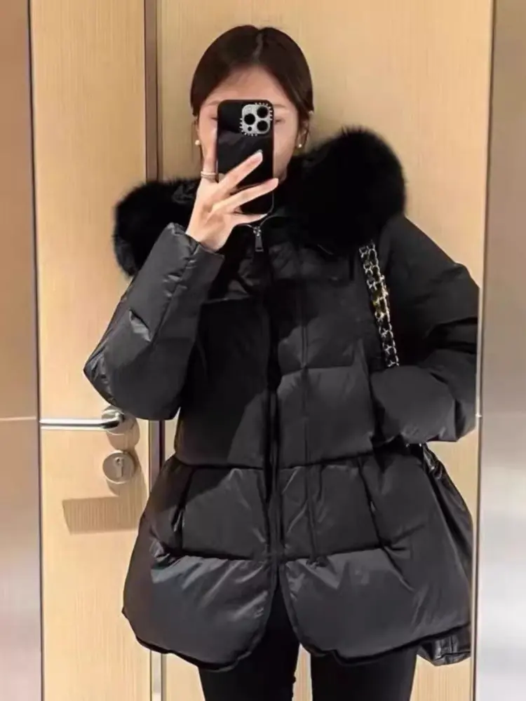Winter Puffer Jacket Women Real Fox Fur Hooded Thick Warm 90% White Duck Down Coat Female Parkas Waterproof Women Slim Short