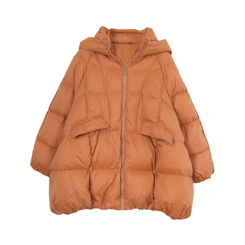 Lightweight Padded Down Jacket for Women, Loose Hood, Warm White Duck Outwear, Korean Style, 2024 Autumn and Winter
