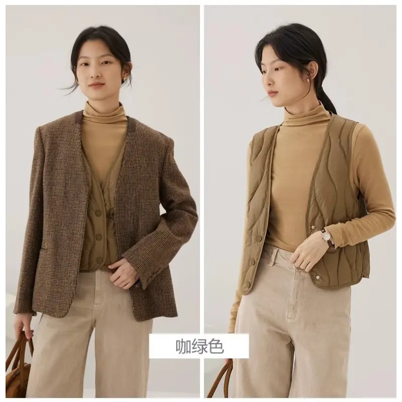 White Duck Down Women's Jacket V Neck Down Vest Women Quilted Lightweight Padded Vest 2023 Autumn Winter Korean Fashion Clothes