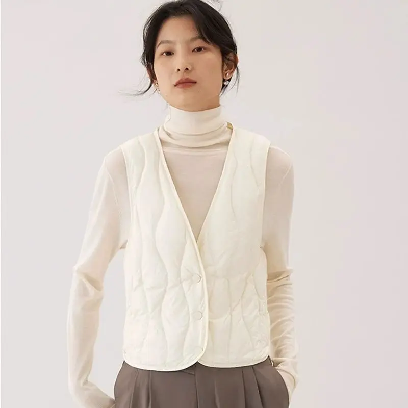 White Duck Down Women's Jacket V Neck Down Vest Women Quilted Lightweight Padded Vest 2023 Autumn Winter Korean Fashion Clothes