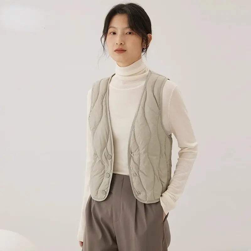 White Duck Down Women's Jacket V Neck Down Vest Women Quilted Lightweight Padded Vest 2023 Autumn Winter Korean Fashion Clothes