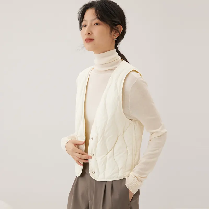 White Duck Down Women's Jacket V Neck Down Vest Women Quilted Lightweight Padded Vest 2023 Autumn Winter Korean Fashion Clothes
