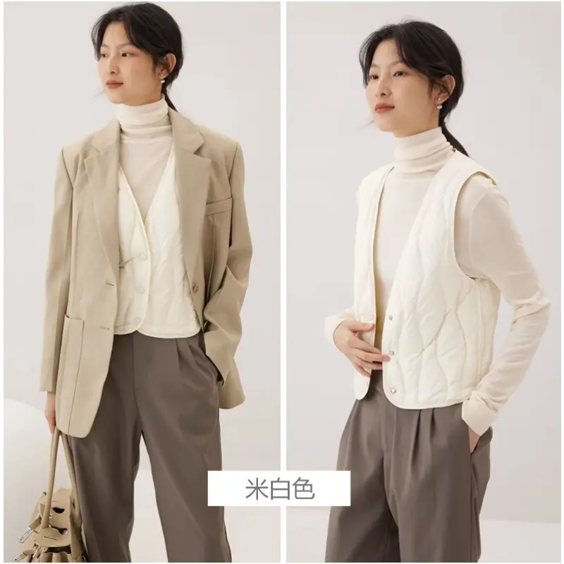 White Duck Down Women's Jacket V Neck Down Vest Women Quilted Lightweight Padded Vest 2023 Autumn Winter Korean Fashion Clothes