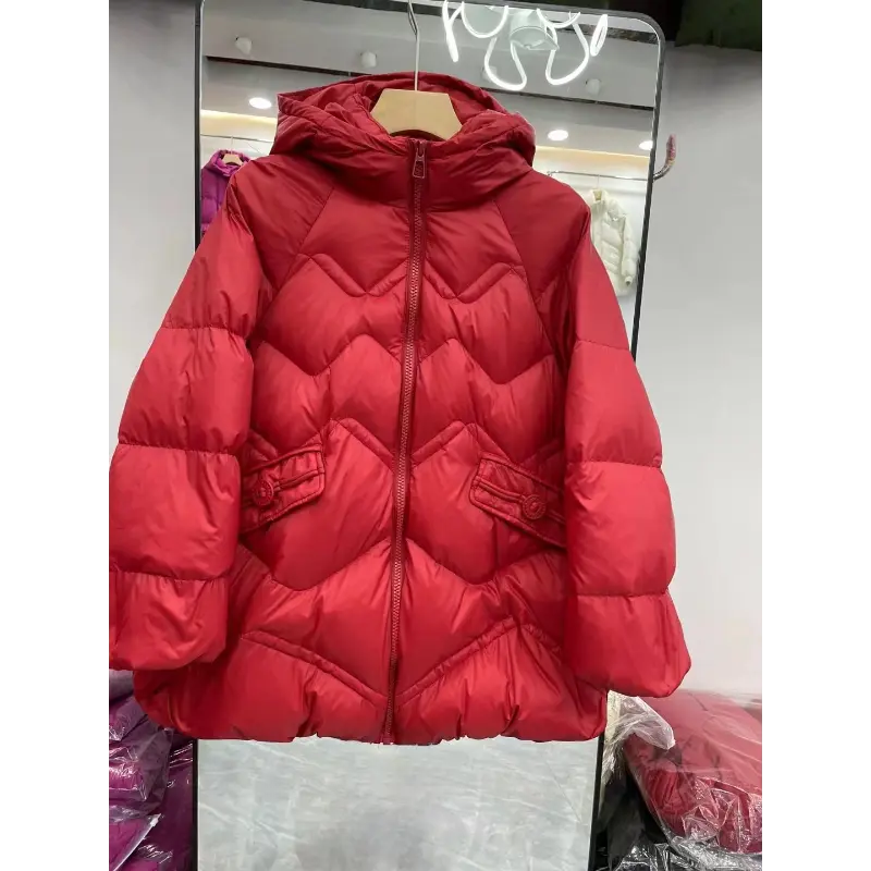 Women's Hooded Medium Length Down Jacket, Warm Casual Coats, Down Fill Parkas, Korean Fashion, Autumn, Winter, 2024