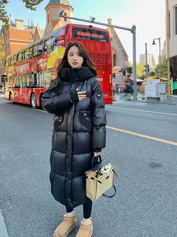 Hooded Puffer Coats for Women, Casual Loose Warm Coats, Down Trend, Glossy Streetwear, Fashion, Winter, 2024