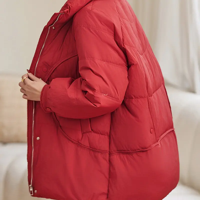 Women's Stand-up Collar Puffer Jacket, Thick, Warm, Mid-length, Monochromatic, Stylish, New, Fall, Winter