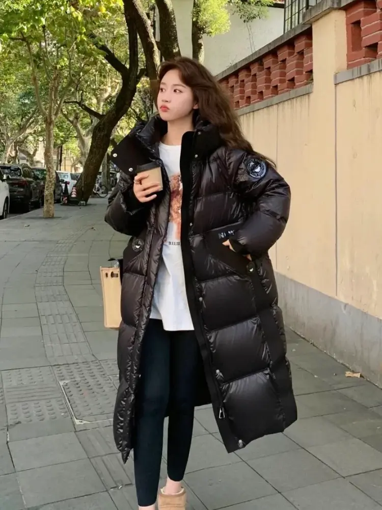 Hooded Puffer Coats for Women, Casual Loose Warm Coats, Down Trend, Glossy Streetwear, Fashion, Winter, 2024