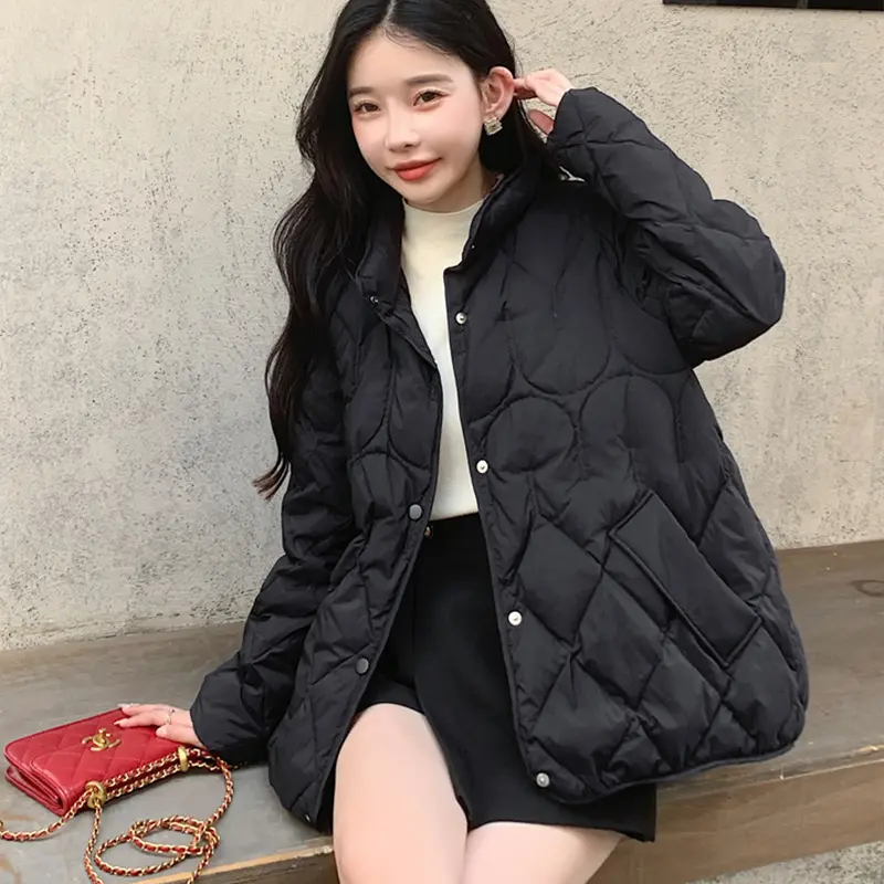 Lightweight Down Jacket for Female, Short Stand Collar Casual Wild White Duck Down Warm Coat New Fashion Fall and Winter 2024