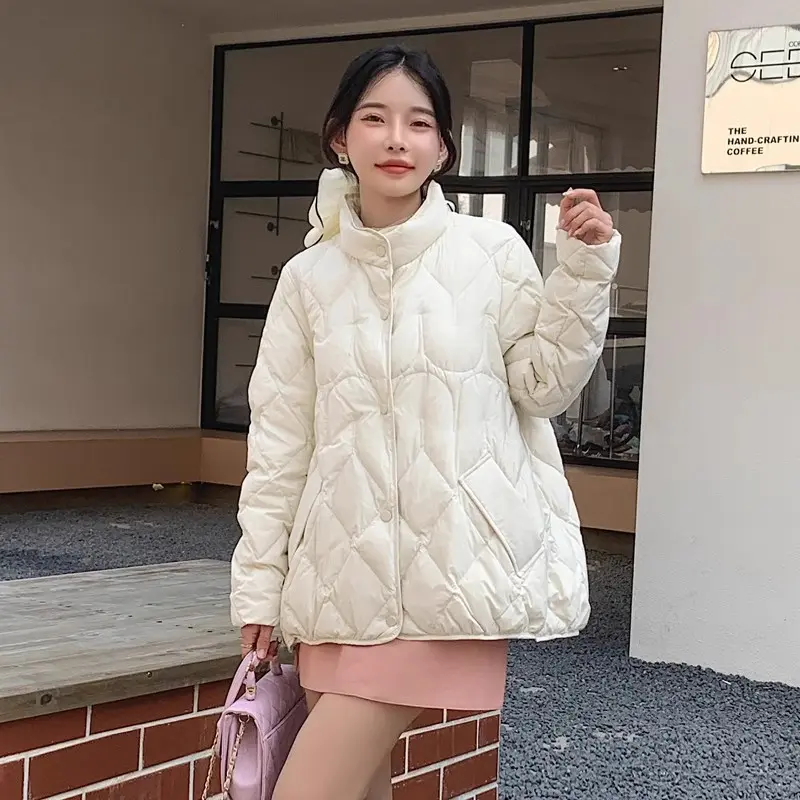 Lightweight Down Jacket for Female, Short Stand Collar Casual Wild White Duck Down Warm Coat New Fashion Fall and Winter 2024