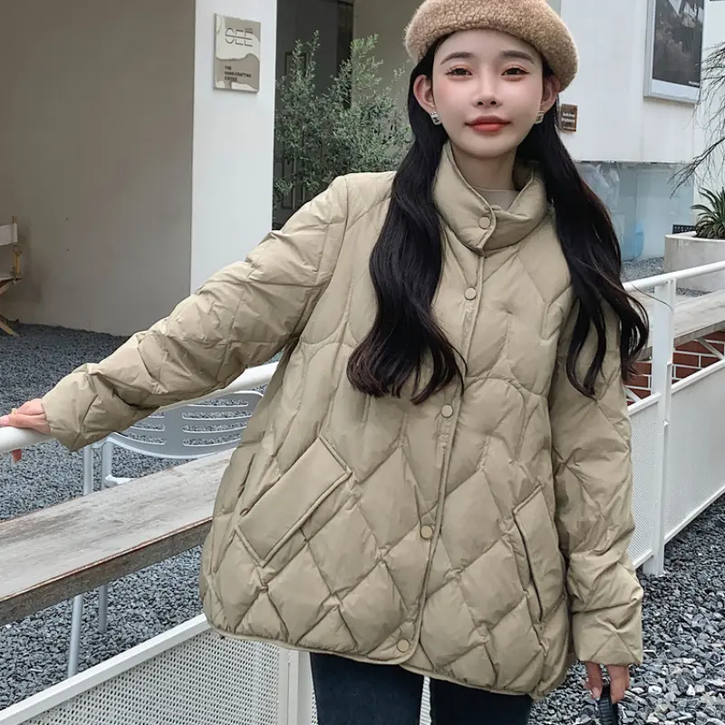 Lightweight Down Jacket for Female, Short Stand Collar Casual Wild White Duck Down Warm Coat New Fashion Fall and Winter 2024