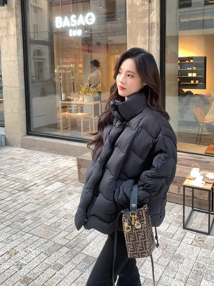 Down Jacket Female Short Fall and Winter New Thickened Warm White Duck Down Stand Collar Puffer Jacket Loose Fashion Casual Coat
