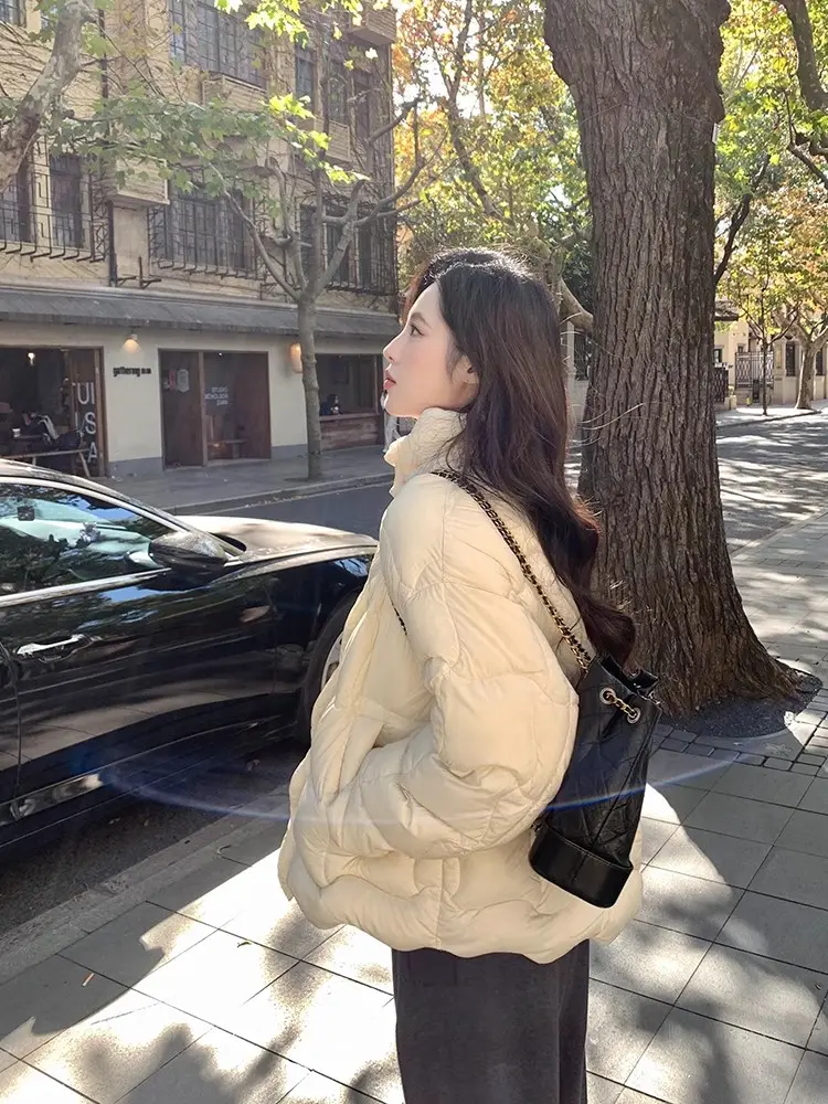 Down Jacket Female Short Fall and Winter New Thickened Warm White Duck Down Stand Collar Puffer Jacket Loose Fashion Casual Coat