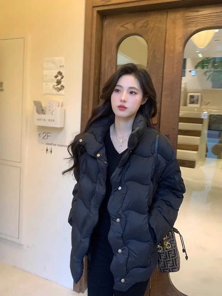 Down Jacket Female Short Fall and Winter New Thickened Warm White Duck Down Stand Collar Puffer Jacket Loose Fashion Casual Coat