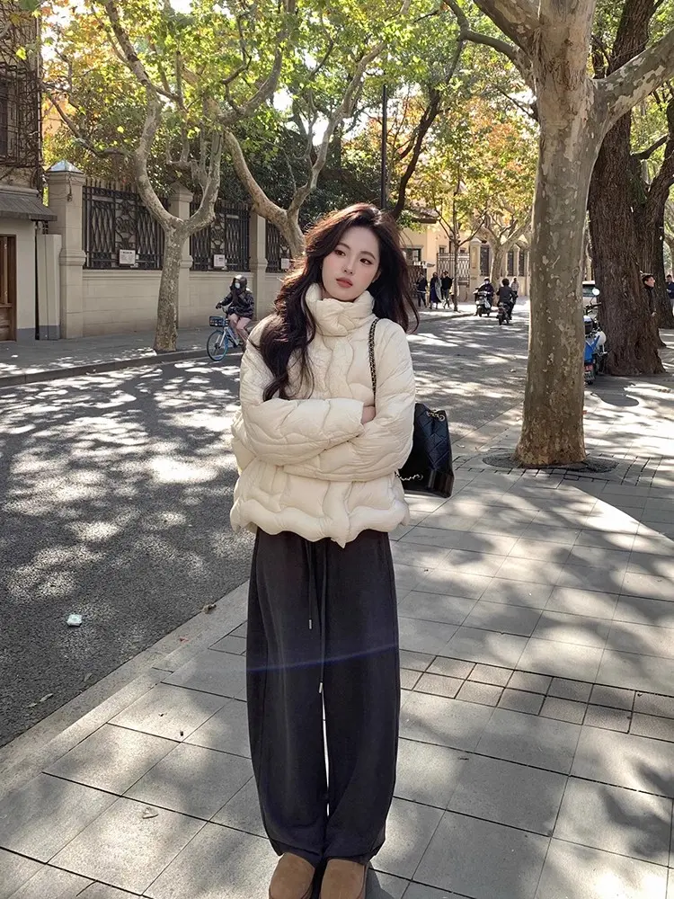 Down Jacket Female Short Fall and Winter New Thickened Warm White Duck Down Stand Collar Puffer Jacket Loose Fashion Casual Coat