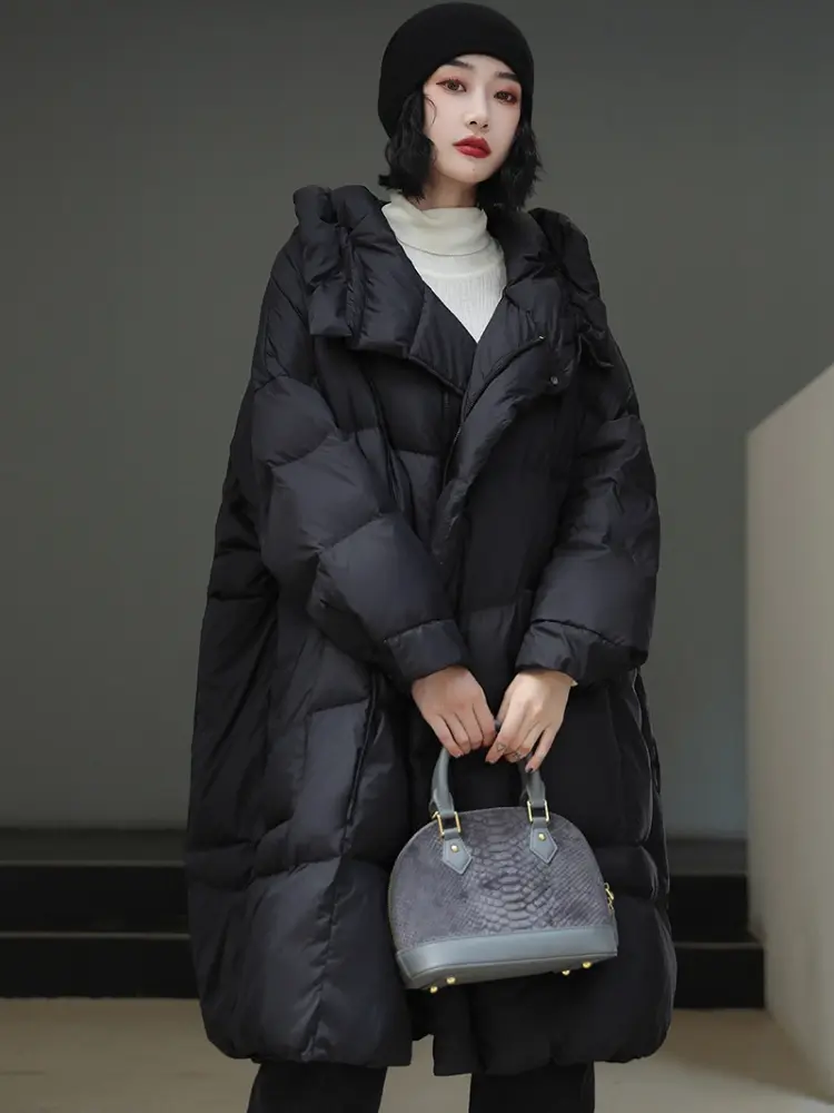 Hooded Puffer Jacket for Women, Windproof, Thick, Warm, Large Pocket, Simple Snow Wear Jackets, Down Coats, Winter, New, 2024