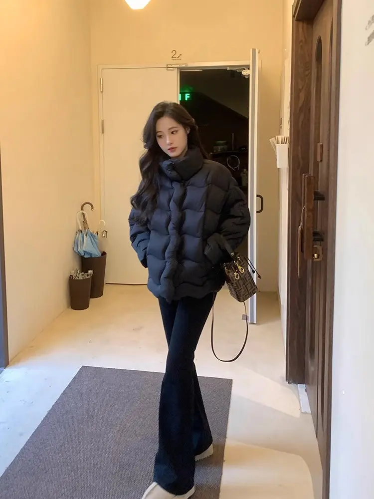 Down Jacket Female Short Fall and Winter New Thickened Warm White Duck Down Stand Collar Puffer Jacket Loose Fashion Casual Coat