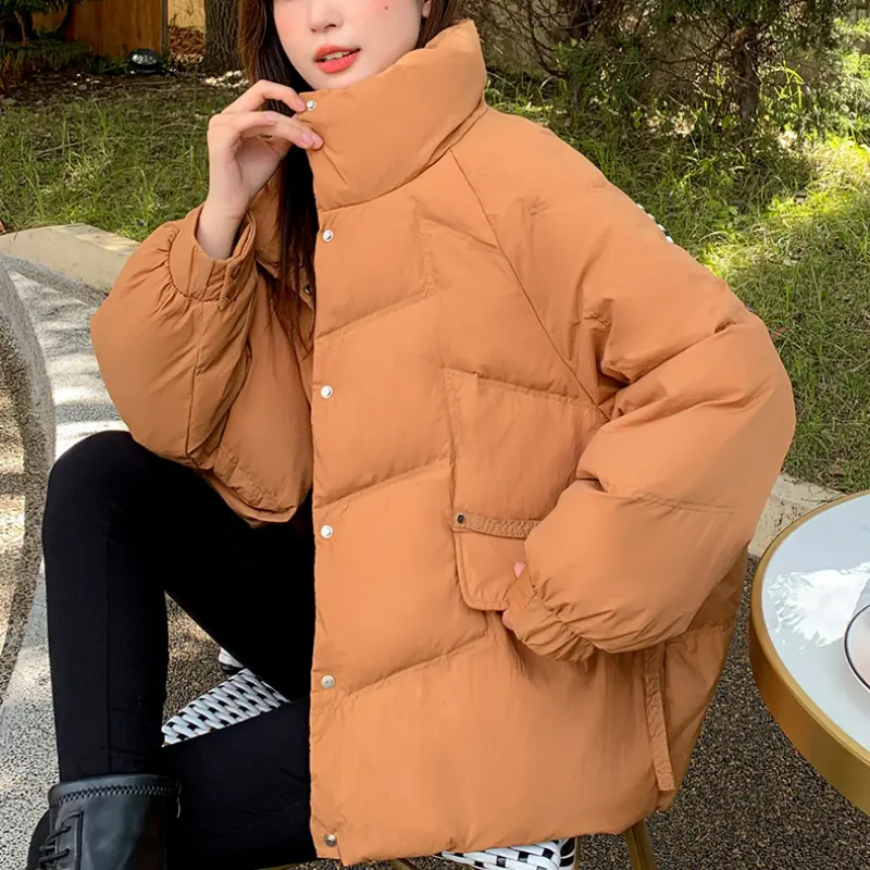 Women's Thick Warm Short Down Jackets, Casual Loose Outerwear, Stand-up Collar, Puffer Jackets, Simple, Autumn, Winter