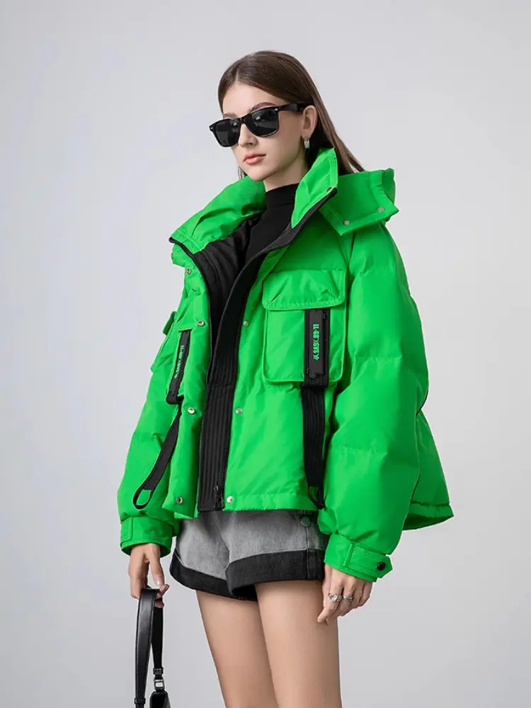Green Short Down Jacket Female Winter New Fashion Outdoor Small Person Casual Loose Thickened Jacket