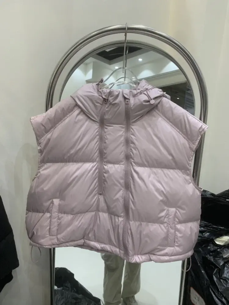 Women's Hooded Down Vest, Double Zipper Undershirts, Fashionable Waistcoat, Autumn and Winter Outer Wear