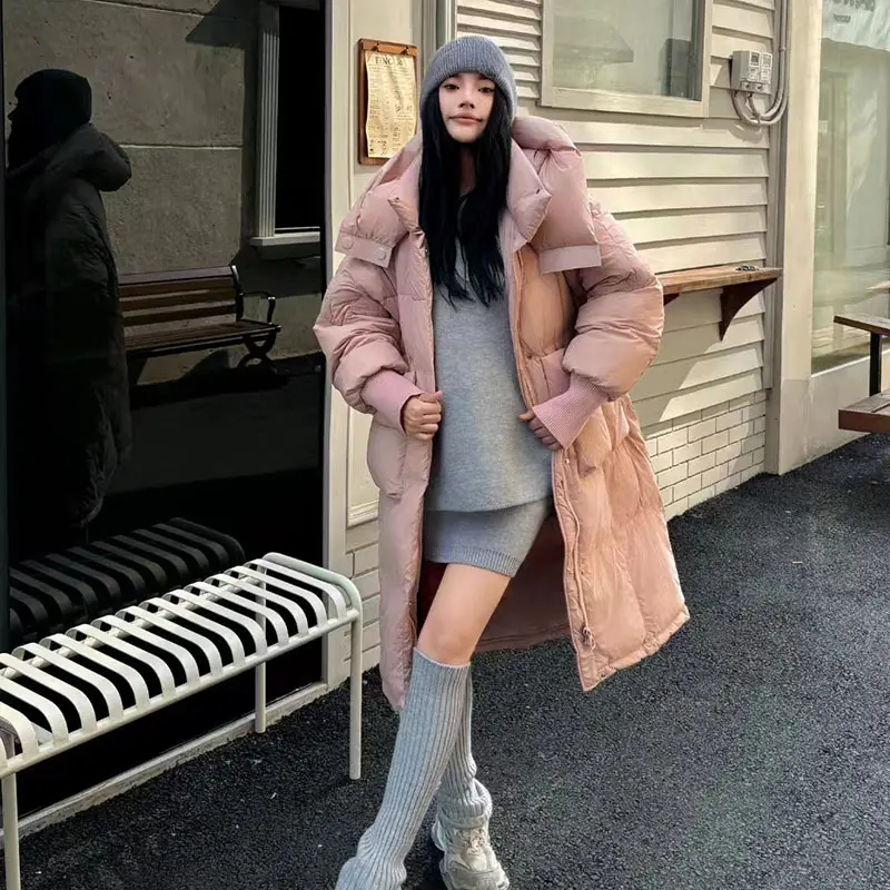 Women's Long Down Puffer Jacket, Windproof, Thickened, Warm Parka, Simple, Casual, Trendy, High Street, Winter, New