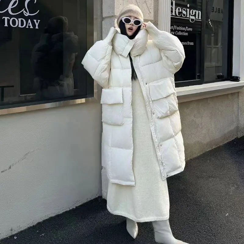 Women's Long Down Puffer Jacket, Windproof, Thickened, Warm Parka, Simple, Casual, Trendy, High Street, Winter, New