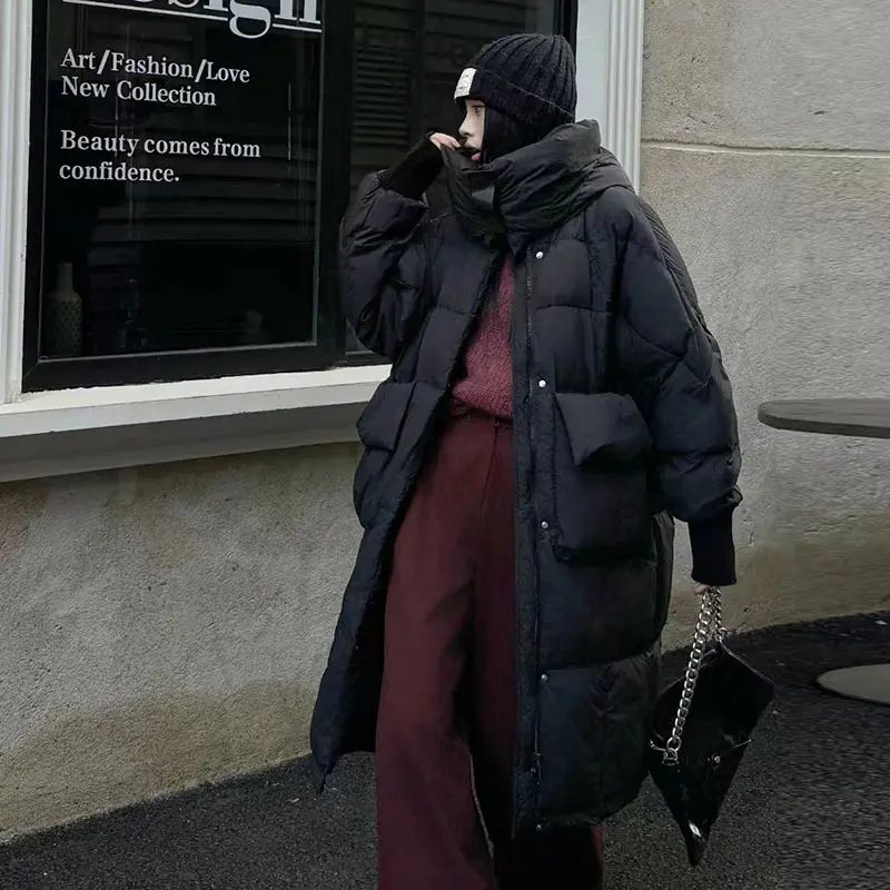 Women's Long Down Puffer Jacket, Windproof, Thickened, Warm Parka, Simple, Casual, Trendy, High Street, Winter, New