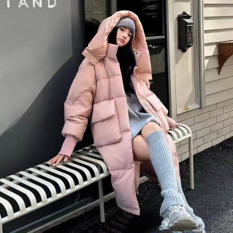 Women's Long Down Puffer Jacket, Windproof, Thickened, Warm Parka, Simple, Casual, Trendy, High Street, Winter, New