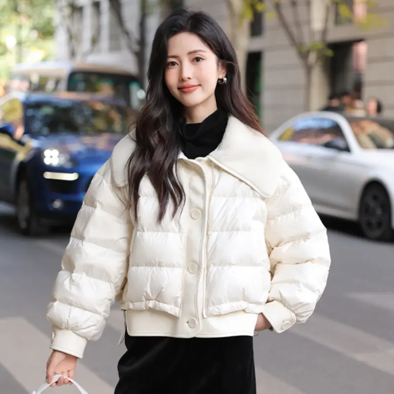 Women's Lamb Hair Lapel Down Jackets, Warm Short Coats, Thick Outerwear, Patchwork Fashion, Winter, New, 2024