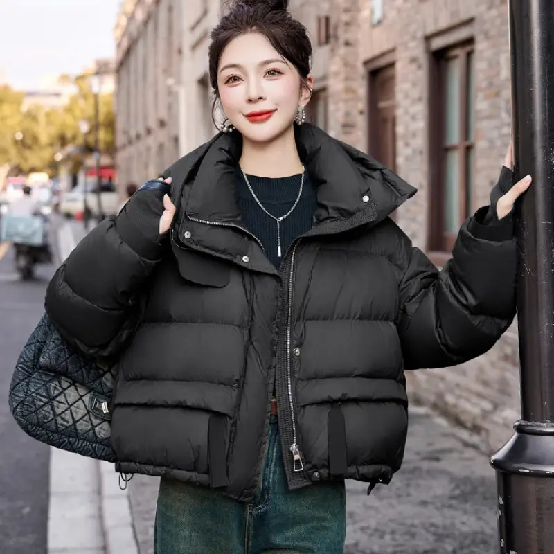 White Duck Down Hooded Jacket for Women, Short Puffer Jacket, Loose Large Size, New Fashion, Fall and Winter