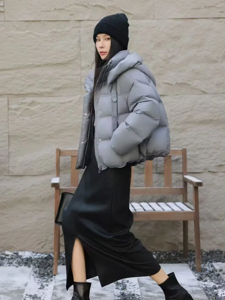 2024 Winter New Down Jacket Women  Thickened White Duck Down Hooded Puffer Jacket Fashion Flutter Belt Warm Stand Collar Coat