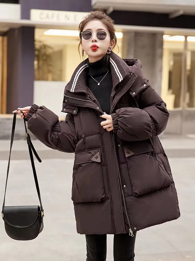 Down Jacket Women's Medium-length New Winter Loose Thickened White Duck Down Warm Hooded Puffer Jacket Fashion Waist Slim Coat
