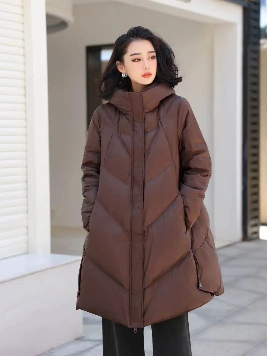 Women's Long Hooded Duck Down Puffer Jacket, Thick Overcoat, Warm, Large Size, Loose, Casual, White, Winter, New