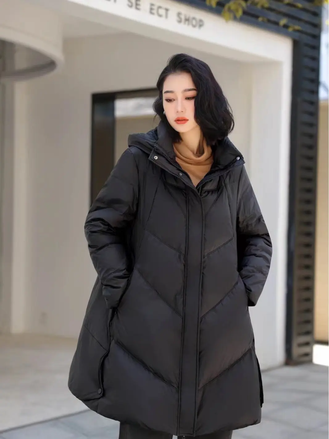 Women's Long Hooded Duck Down Puffer Jacket, Thick Overcoat, Warm, Large Size, Loose, Casual, White, Winter, New