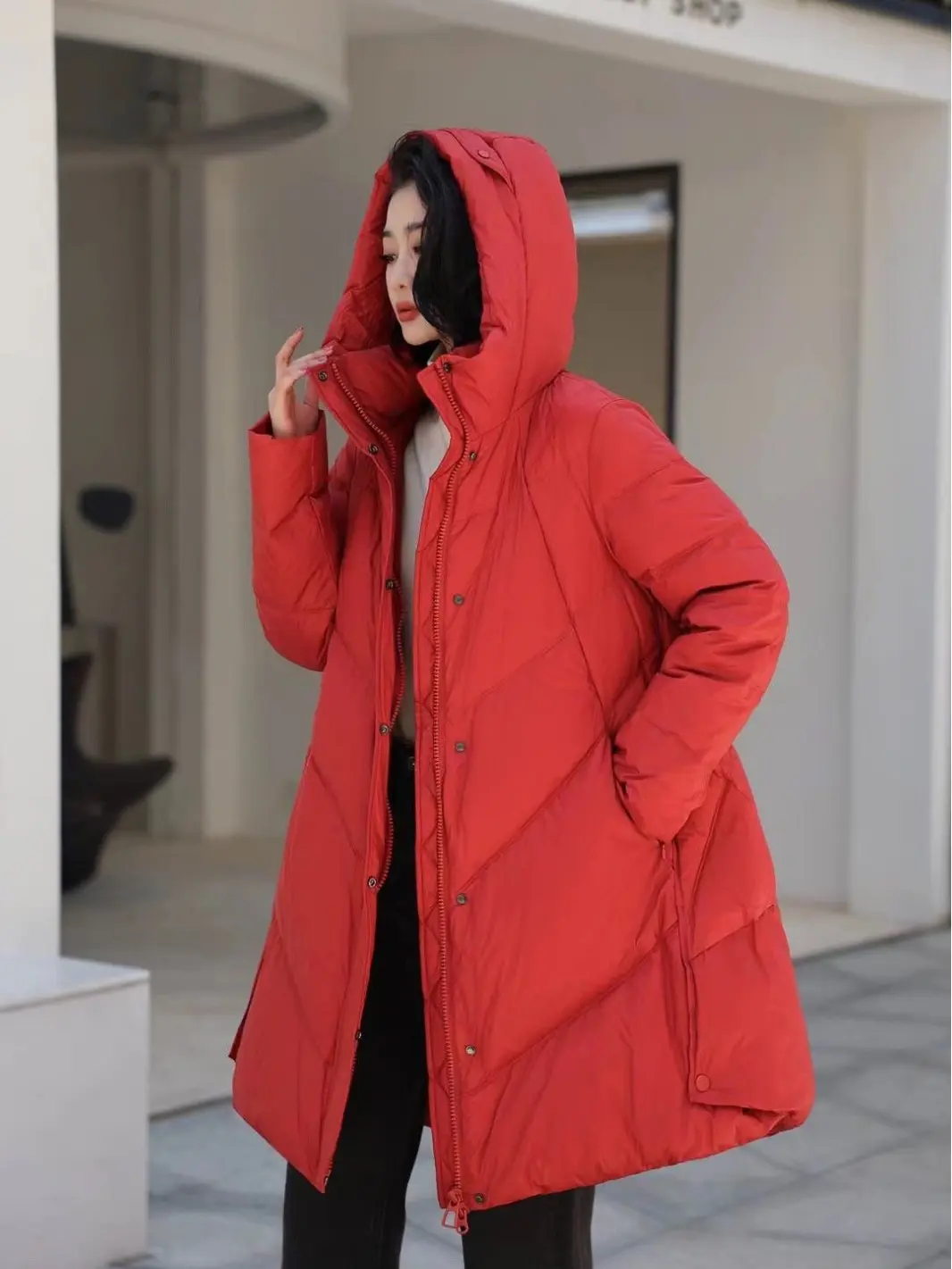 Women's Long Hooded Duck Down Puffer Jacket, Thick Overcoat, Warm, Large Size, Loose, Casual, White, Winter, New