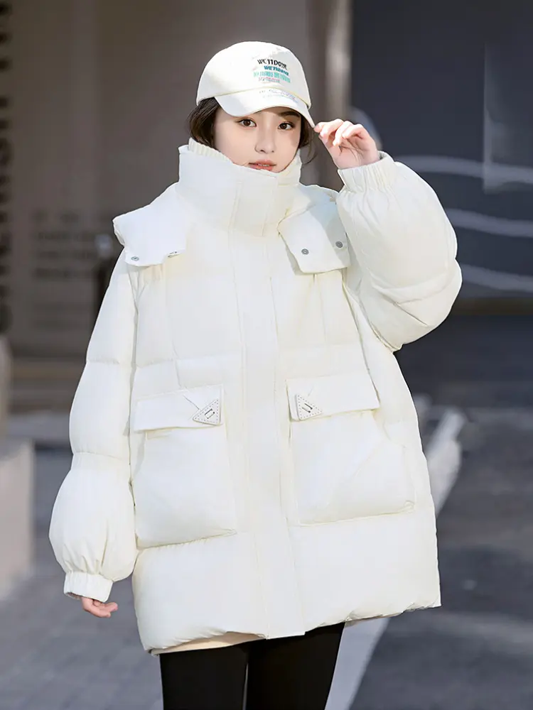 Down Jacket Women's Medium-length New Winter Loose Thickened White Duck Down Warm Hooded Puffer Jacket Fashion Waist Slim Coat